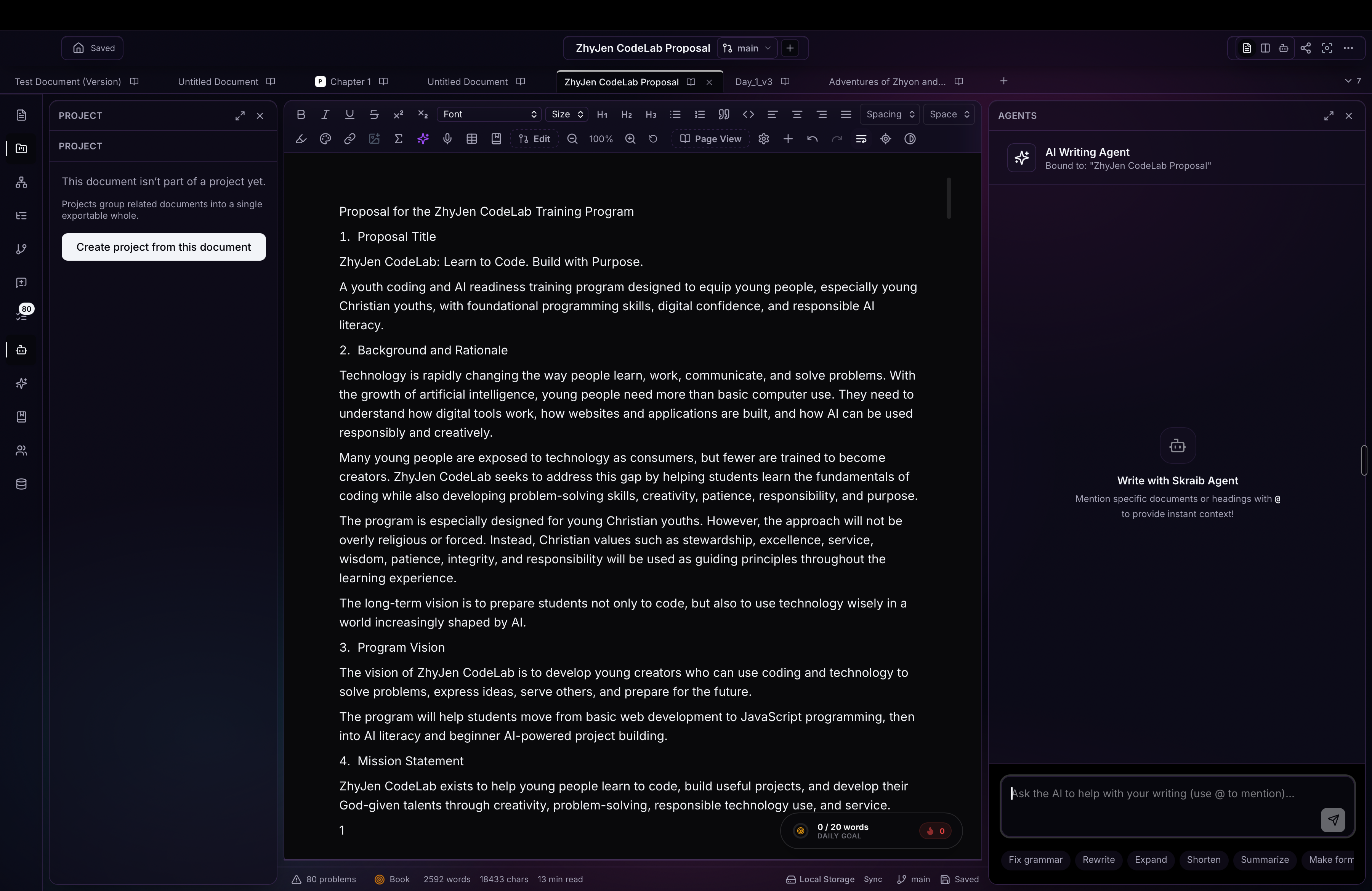Skraib editor in the Cyberpunk theme
