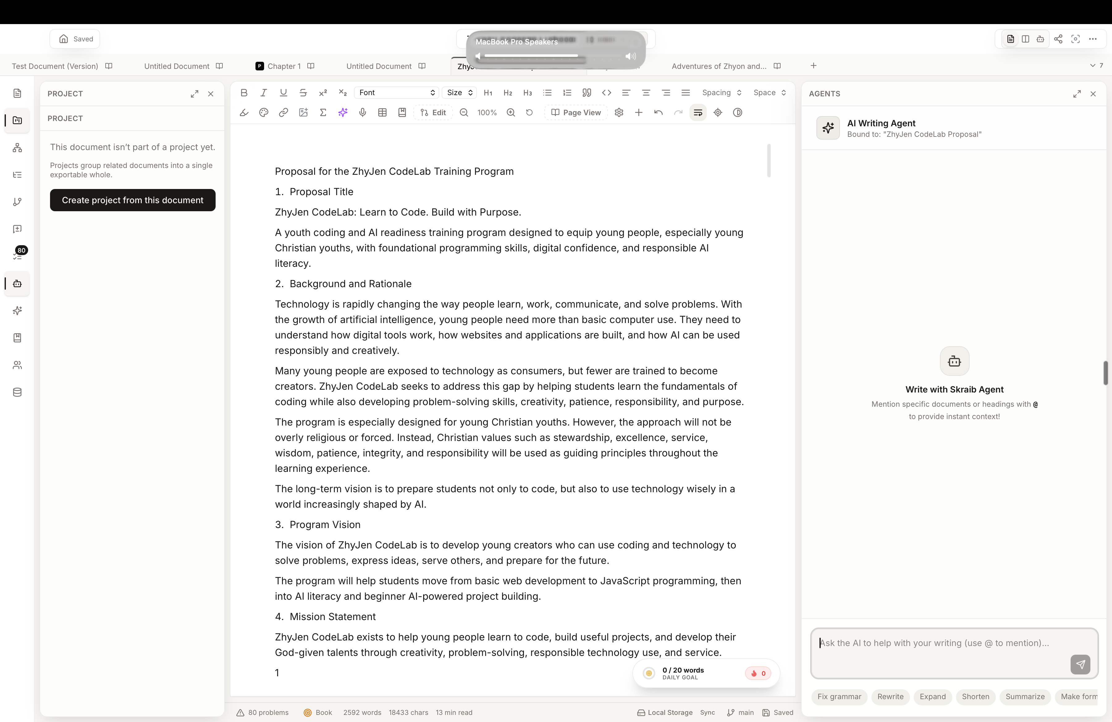 Skraib editor in the light Paper theme